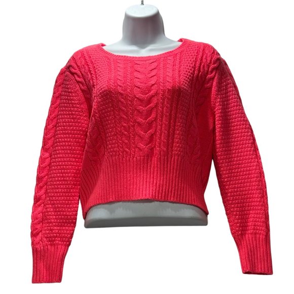 Divided by H&M Women’s Cable Knit Pullover Cropped Vibrant Pink Sweater Women's - Picture 6 of 6